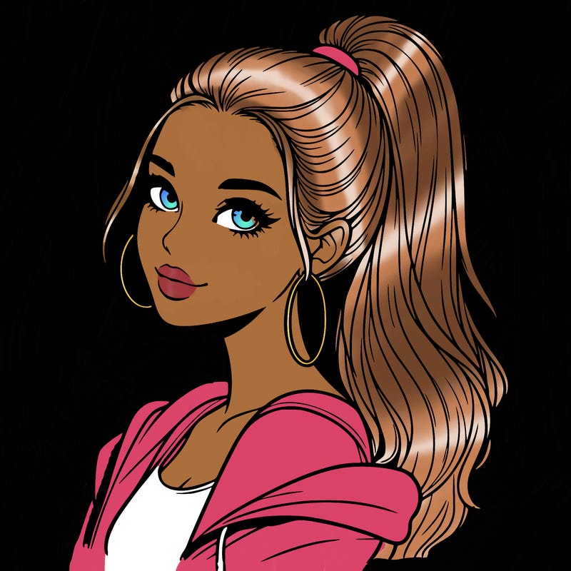 realistic girl with a high ponytail