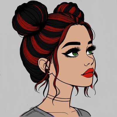 realistic girl with buns on the top of her head