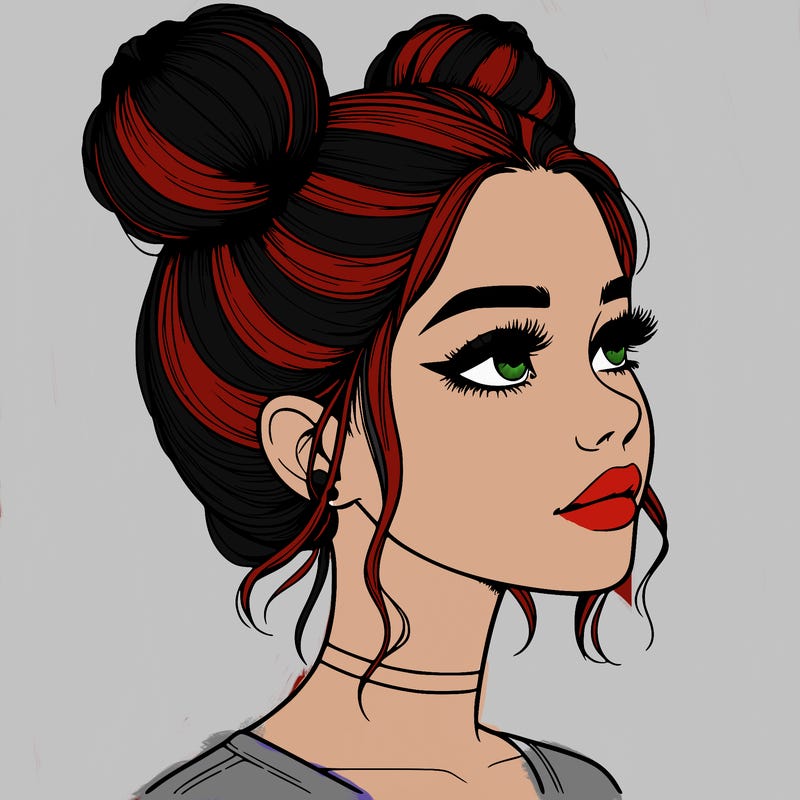 realistic girl with buns on the top of her head