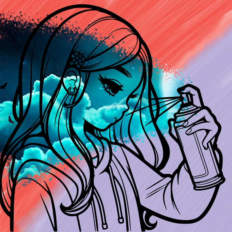 a realistic girl spray painting