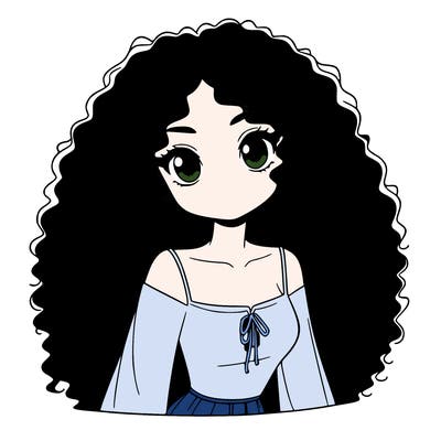 a black anime girl with long afro hair