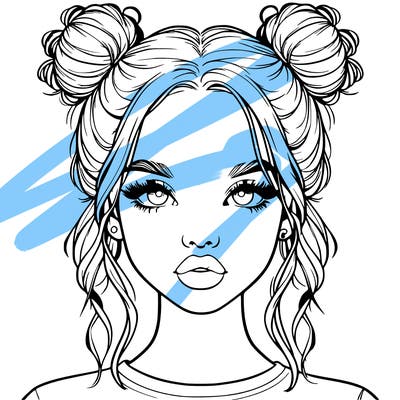 realistic girl with two buns in hair and lips