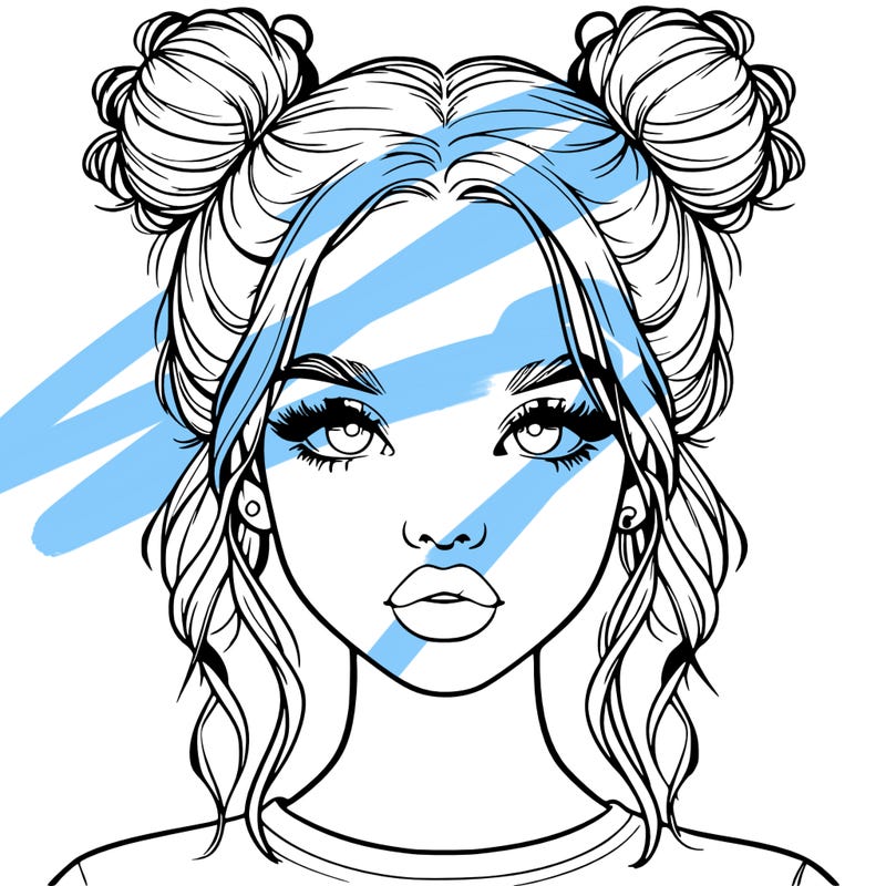 realistic girl with two buns in hair and lips