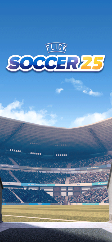 Flick Soccer 25 - Flick Soccer 25 title screen featuring a crowded soccer stadium background under a clear blue sky.