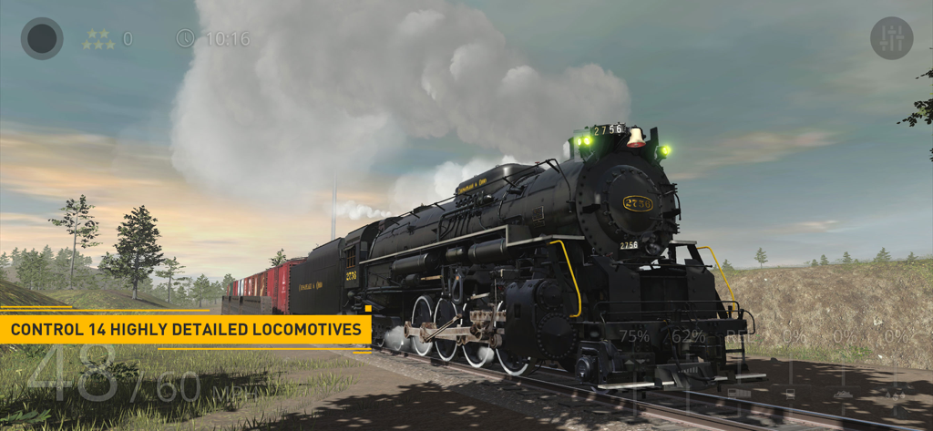 A detailed black steam locomotive pulling freight cars in Trainz Simulator 3