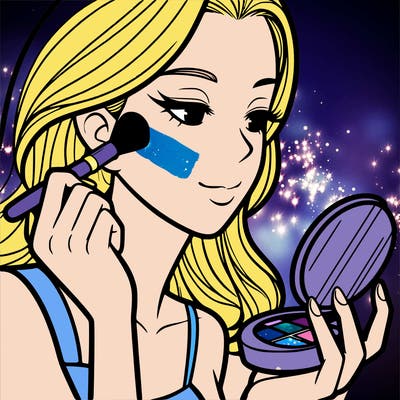 little girl putting on makeup