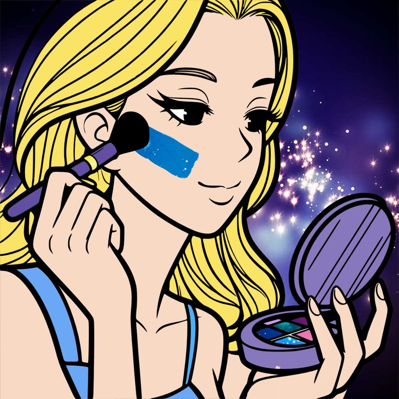 little girl putting on makeup