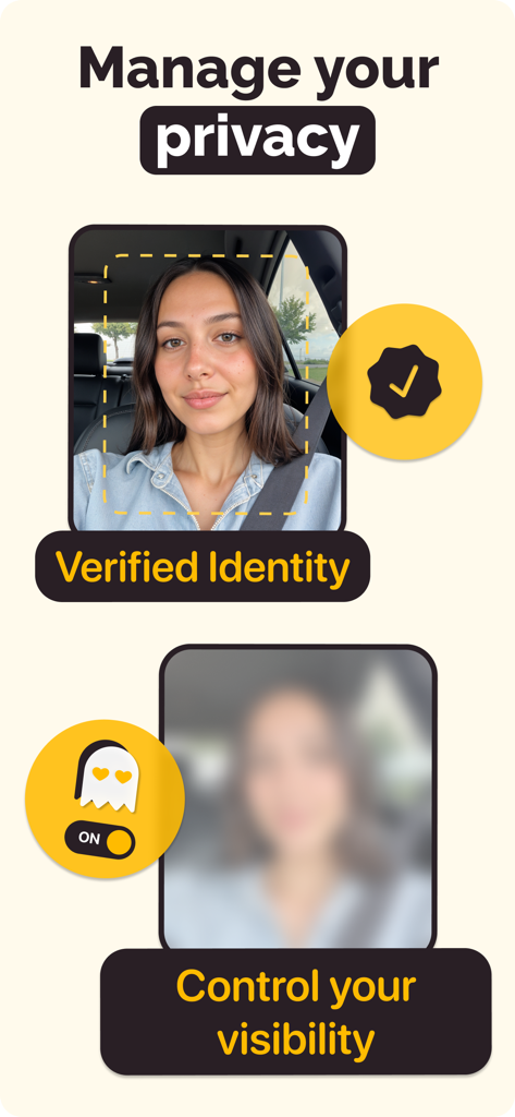 Paramètres de confidentialité sur l'application de rencontres musulmane InshAllah montrant la vérification d'identité et les options de floutage de photos
