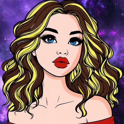 realistic girl with wavy hair and lips