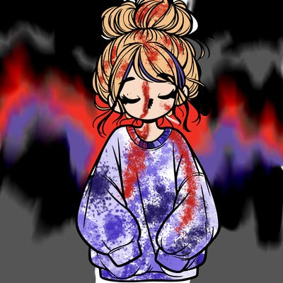 girl with baggy sweatshirt and messy bun