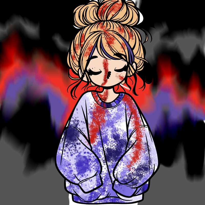 girl with baggy sweatshirt and messy bun