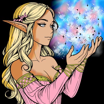 realistic elf girl doing magic