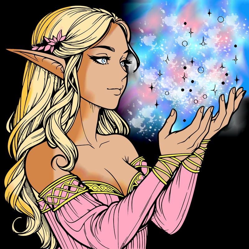 realistic elf girl doing magic