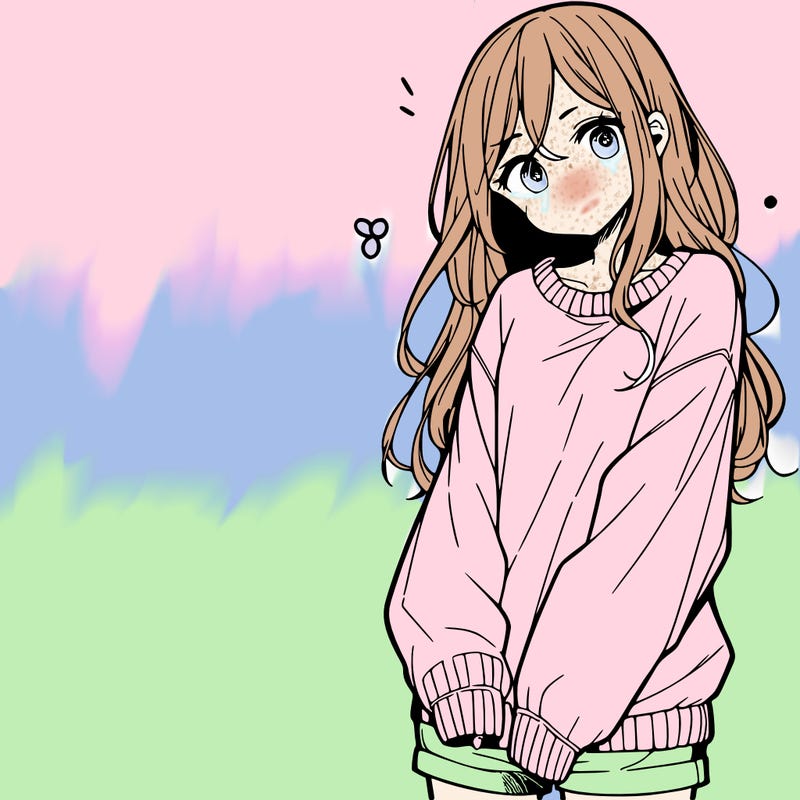 manga teen girl  in a sweater and baggy pants