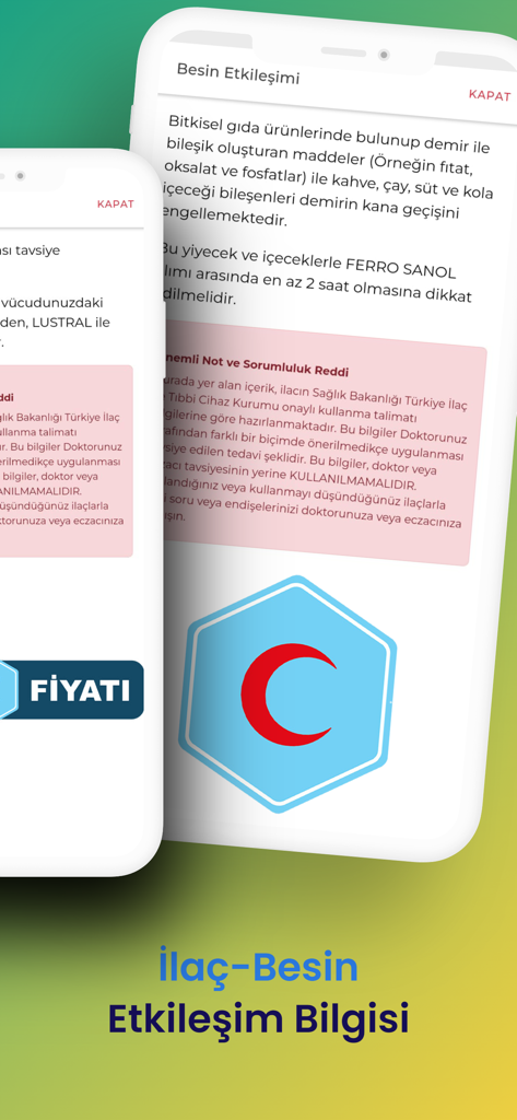 İlaç Fiyatı - Medicine and food interaction information screen on the Ilac Fiyati app