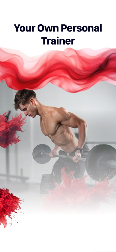 Gym Book: Exercise Workout App - A man performing a barbell row with the text Your Own Personal Trainer