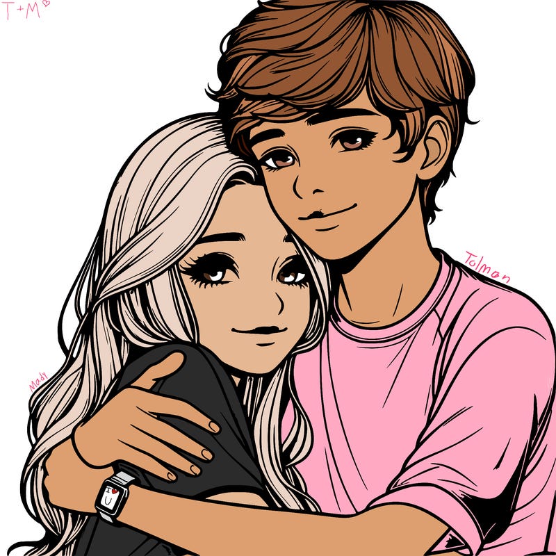 realistic teen girl hugging a realistic teen boy