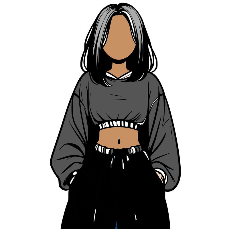 realistic girl faceless with baggy pants and a crop top