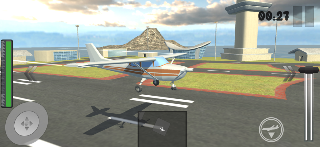 Airplane Crash Pilot Simulator - Small airplane landing on a runway at an airport in a flight simulator game
