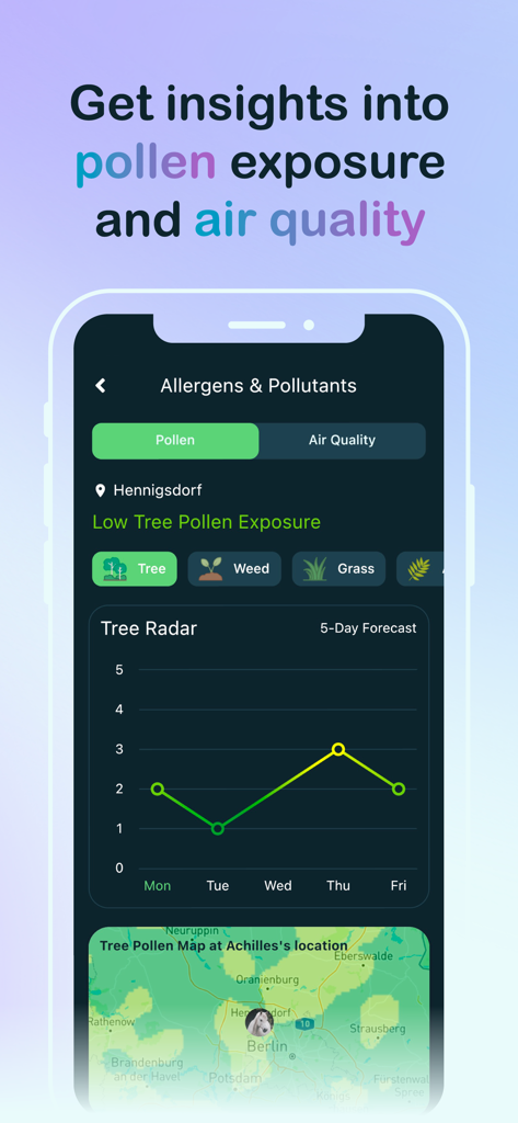 Happie Horse Management - Happie Horse app interface showing horse pollen exposure levels and air quality monitoring