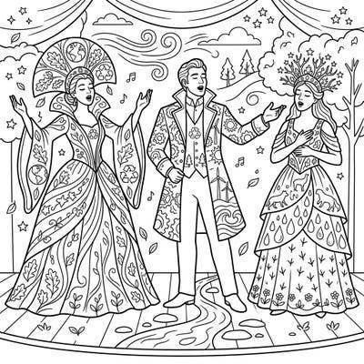 Experience the majestic fusion of classical opera and environmental advocacy with this stunning Earth Day coloring page. Adorn intricate costumes and a vibrant stage with colors that celebrate our planet's beauty.