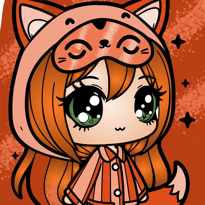 cute anima girl in a fox pj hoodie with a sleep mask on her forehead