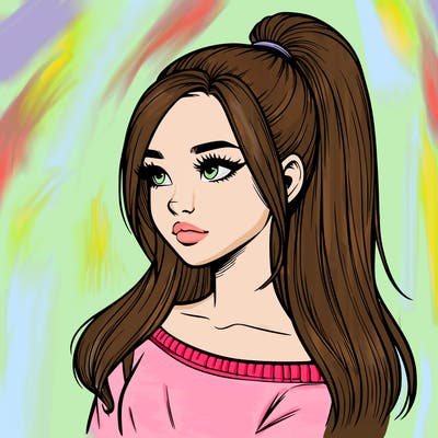 realistic girl with a high ponytail