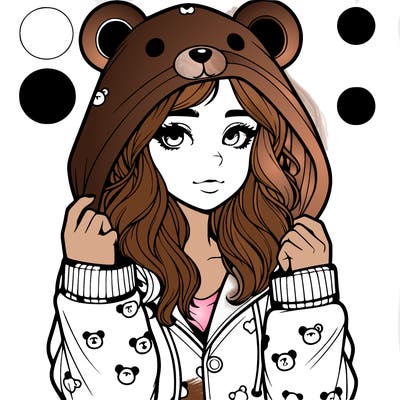 realistic girl in a animal pjs hoodie