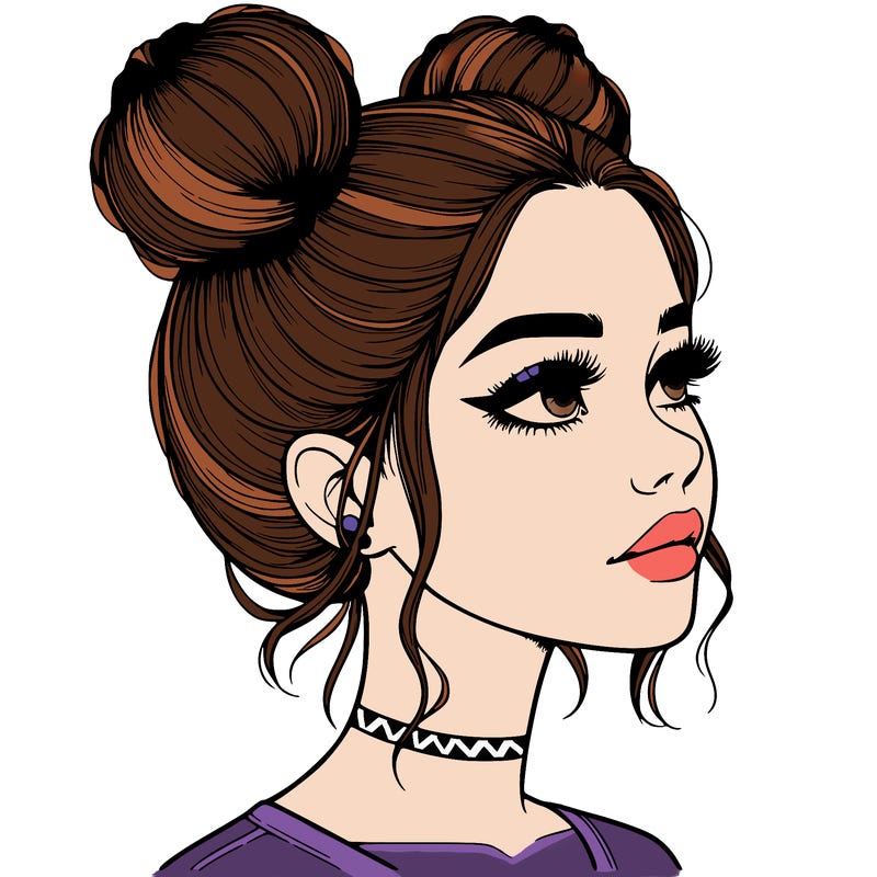 realistic girl with buns on the top of her head