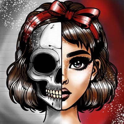 realistic girl with half skull mask