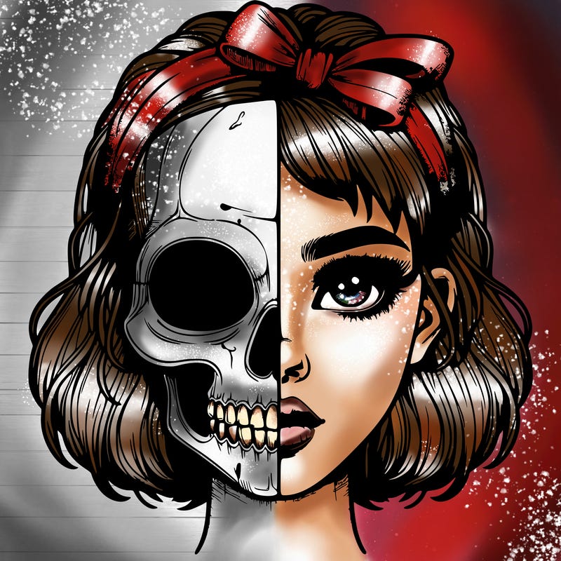 realistic girl with half skull mask