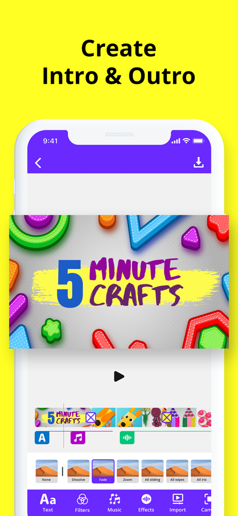 Thumbnail Maker: YT Banner Art - A smartphone screen showing the mobile video editor interface for creating YouTube intros and outros with a timeline and editing tools.
