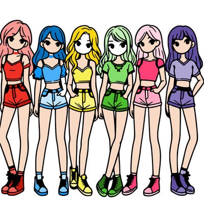 a group of girls wearing crop tops and shorts