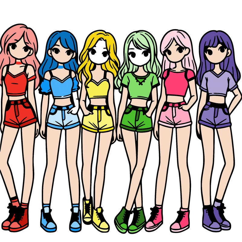 a group of girls wearing crop tops and shorts