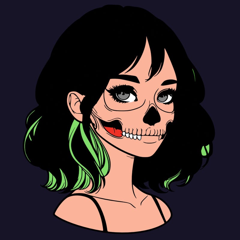 realistic girl with skull