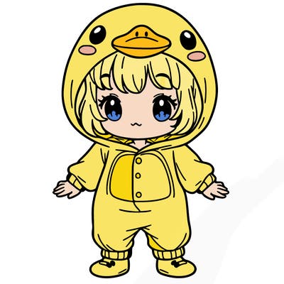 girl in duck onesie