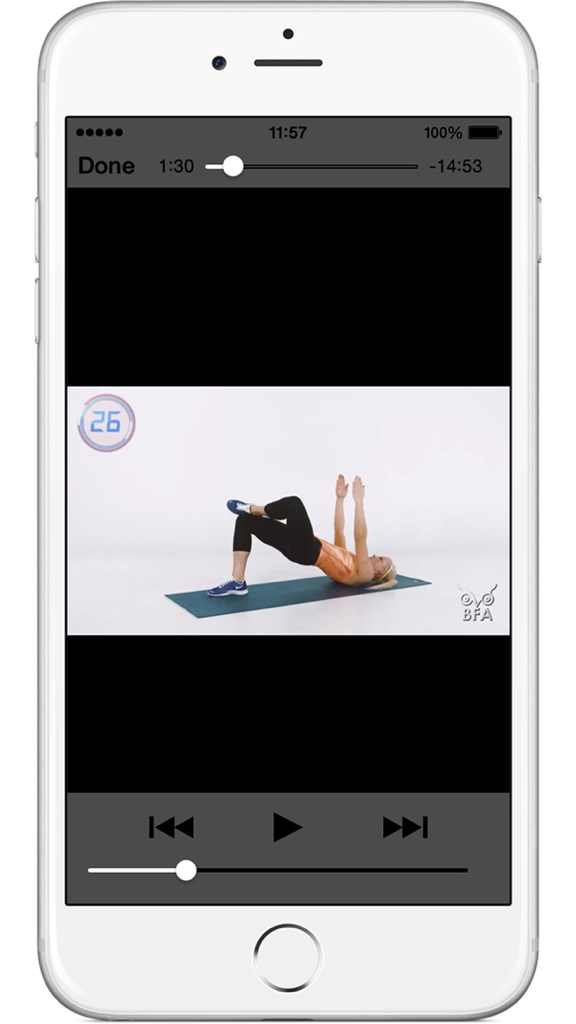 Butt App Lite- Fitness Exercises & Buttock Workout - A workout video demonstration of a woman performing a bridge exercise on a yoga mat in the app