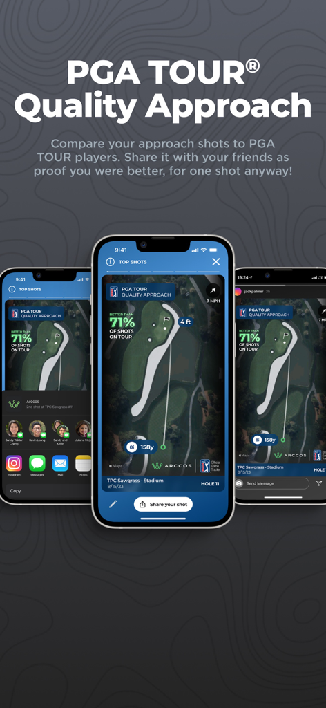 Arccos - Arccos app comparing a user golf approach shot to PGA TOUR players performance
