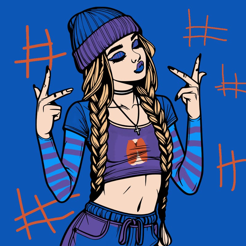 realistic teenage girl with braids and a beanie and crop top doing 🫶🏼
