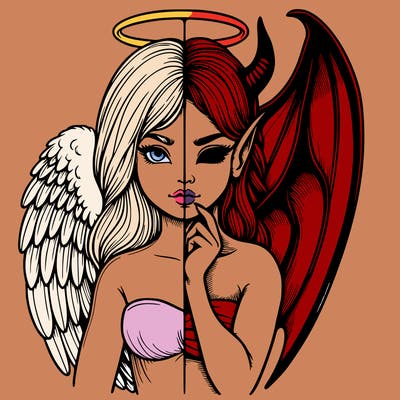 realistic angel half demon