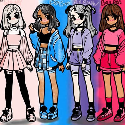 one girl with crop-top shirt and a jacket with a skirt, long socks and another girl with a shirt and pants with a jacket