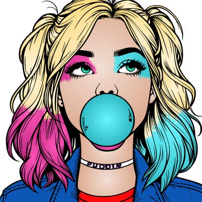 realististic girl blowing bubble -gum