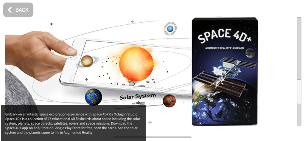 4D+ - Augmented reality solar system shown on a tablet screen with Space 4D plus flashcards