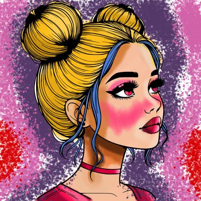 realistic girl with buns on the top of her head