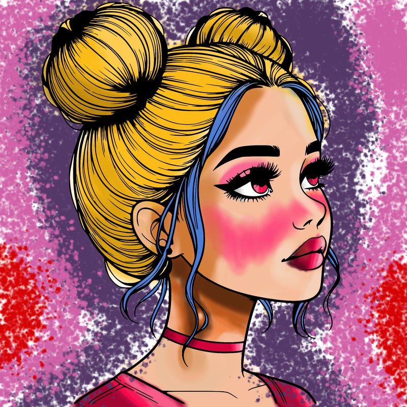 realistic girl with buns on the top of her head