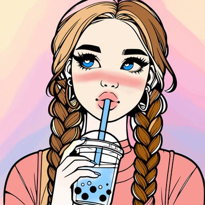 realistic girl with braided hair drinking boba