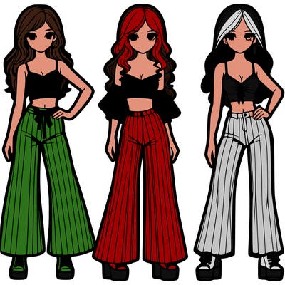 girls with flare pants and crop tops realistic