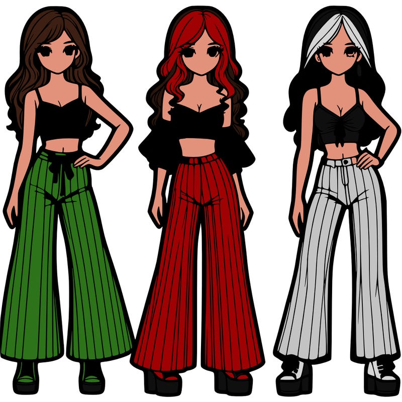 girls with flare pants and crop tops realistic