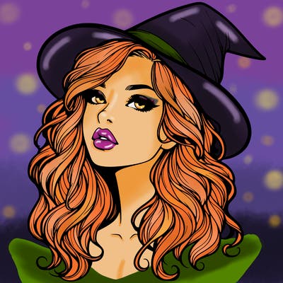 realistic witch girl with wavy hair and lips