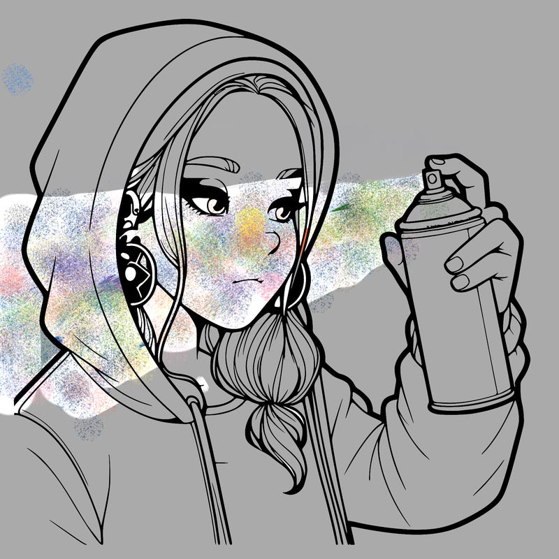 a realistic girl, spray painting